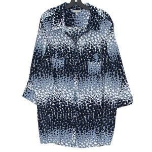 Top 3/4 Sleeve Abstract Smart Casual Workwear Classic Contemporary Blue White 4X